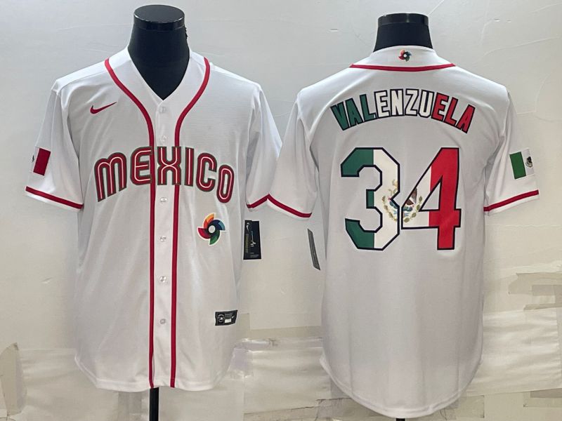Men 2023 World Cub Mexico #34 Valenzuela White Nike MLB Jersey1